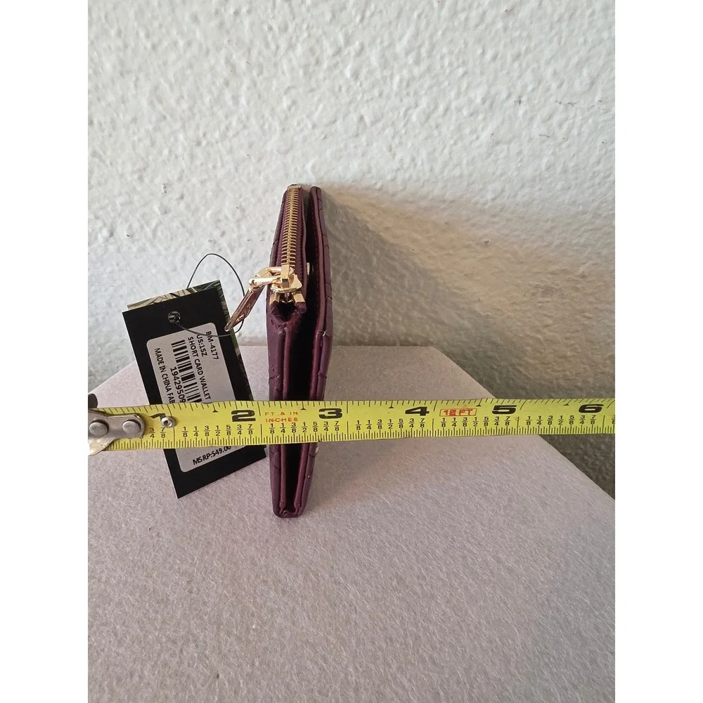 Badgley Mischka Plum Quilted Short Card Wallet BM-4177 Gold Hardware NEW